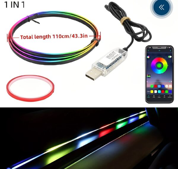 App control Symphony Atmosphere Light Car Interior Lights Decorative Ambient Lights USB Fiber Optic Lights Smart App Control Lights Multi-color (1pc) (110cm/43inch 35cm/13 inch) - Image 2