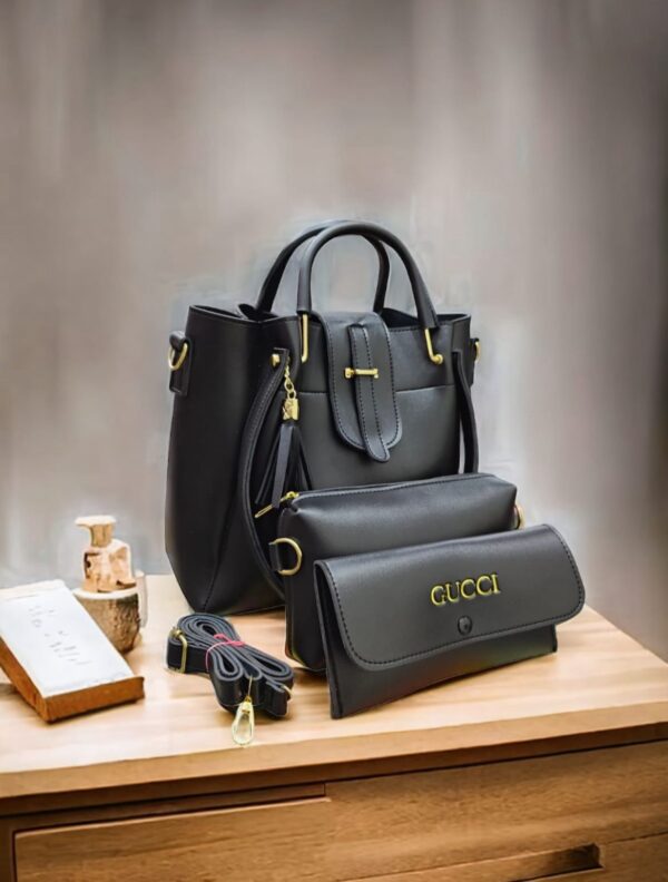 3 piece Set - High Quality Women Hand bag With Cloud Bag And Long Wallet with Long Belt - Image 5