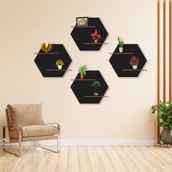 Double Hexa shelves Pack of Four  wall art Style Modern Design Decoration - Image 2