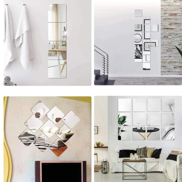 (silver )Square Mirror  Home Wall art  6 in 1 box