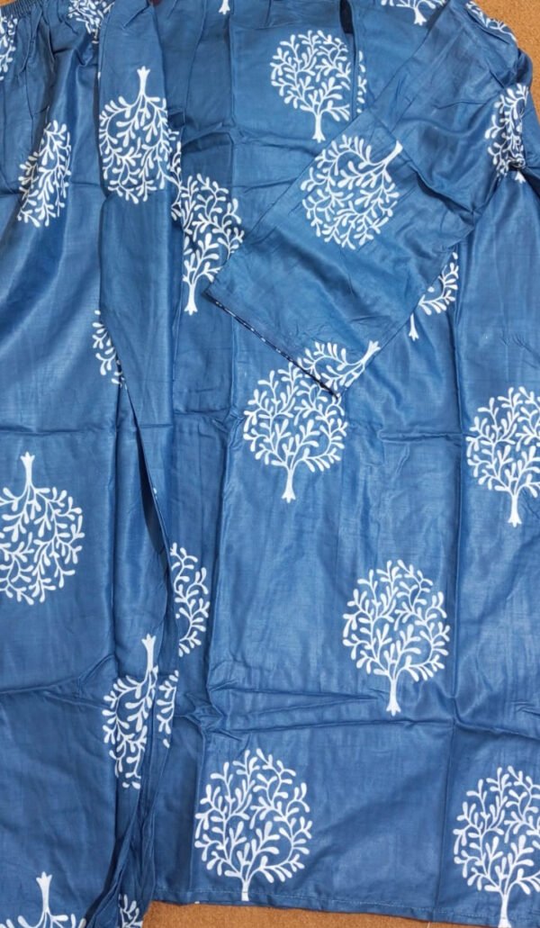 ( purple)  TREE Design Block Print  Stitched Suits casual wear for girls (Summer Lilen) - Image 4