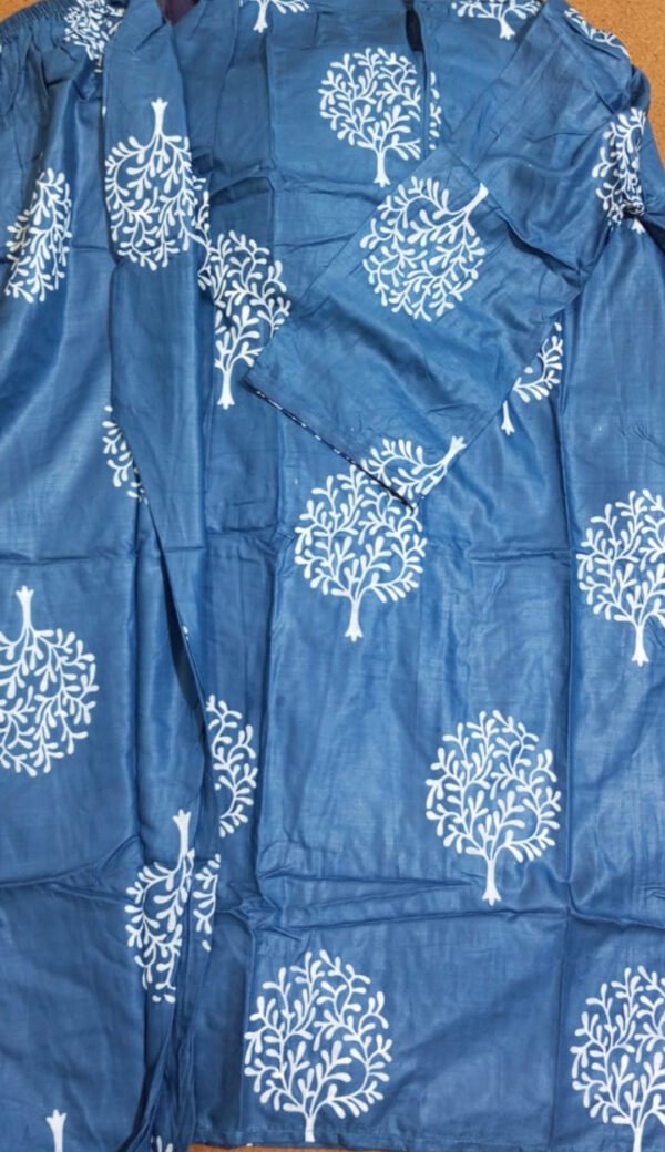( purple)  TREE Design Block Print  Stitched Suits casual wear for girls (Summer Lilen) - Image 2