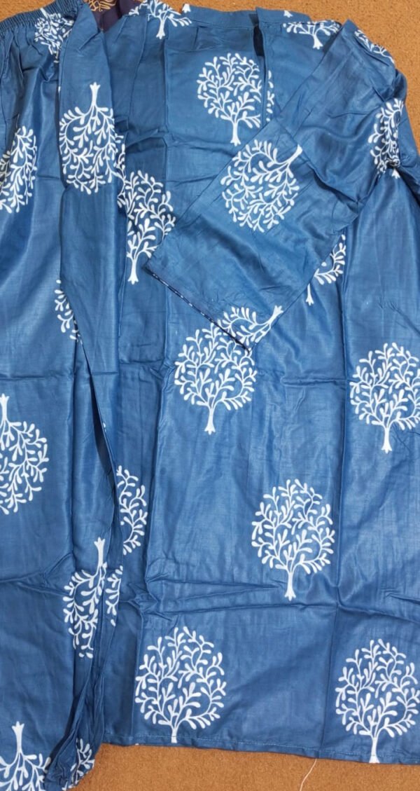 ( purple)  TREE Design Block Print  Stitched Suits casual wear for girls (Summer Lilen) - Image 5