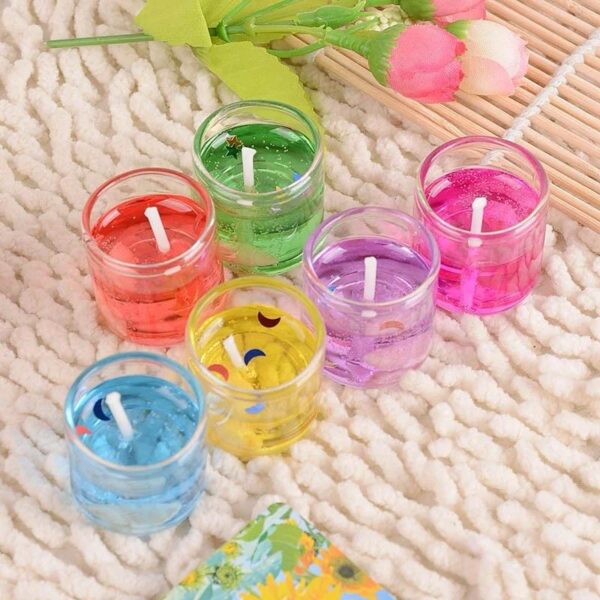 Set of 12 pcs - Smokeless Romantic Glass Candle | Mini Glass Jelly Gel Candles for Home Decor (random color)