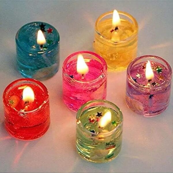 Set of 12 pcs - Smokeless Romantic Glass Candle | Mini Glass Jelly Gel Candles for Home Decor (random color) - Image 9