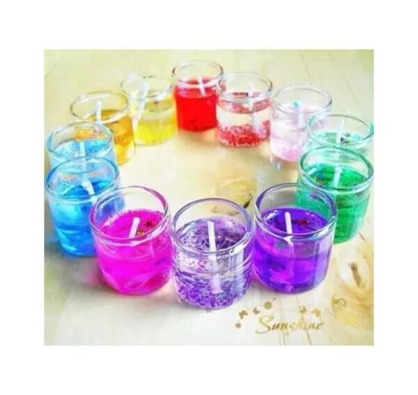 Set of 12 pcs - Smokeless Romantic Glass Candle | Mini Glass Jelly Gel Candles for Home Decor (random color) - Image 6