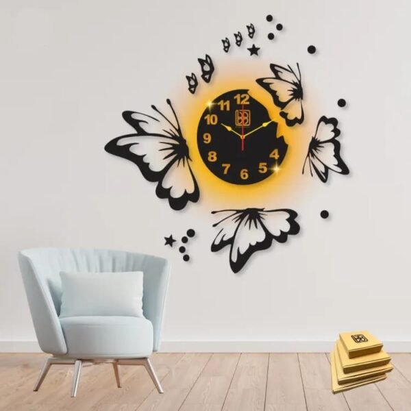 3d wall clock  And Butterfly Wooden Wall Clock