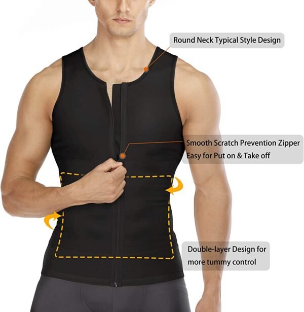 Hot Shapers Slimming Shirt Zipper Body Shaper Instead Slim Shirt For Men Black - Image 3