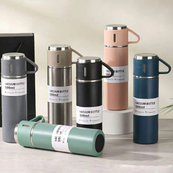 Vacuum flask bottle & Cup Stainless Steel Vacuum Flask Set (Random Color) - Image 2