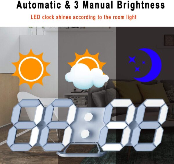 White 3D Led Digital Clock, Desk Alarm Clock | Home Decoration Wall Clock For Bedroom Office Living Room - Image 3