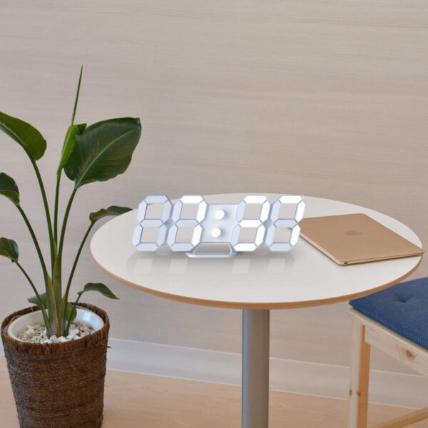 White 3D Led Digital Clock, Desk Alarm Clock | Home Decoration Wall Clock For Bedroom Office Living Room - Image 5