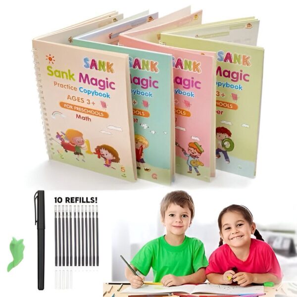 Sank Magic book Practice | Sank Magic Book for Montessori Children Tracing Handwriting First Pre-school Baby Learning Books for Kids (4 Books + Magic Pen with 10 Ink Refills) - Image 2