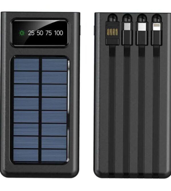 Solar power bank 10000mAh USB and Solar Energy Power Bank with Direct Attached Output Cable for Android Type C and iPhone - Black - Image 3