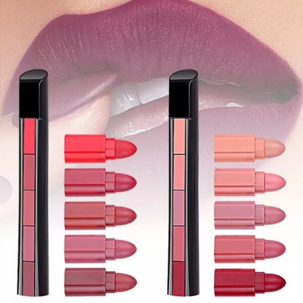 ( pack of 2 ) 5-in-1 Lipstick  | Five Shades In One| Long Lasting, Matte Finish| - Image 3