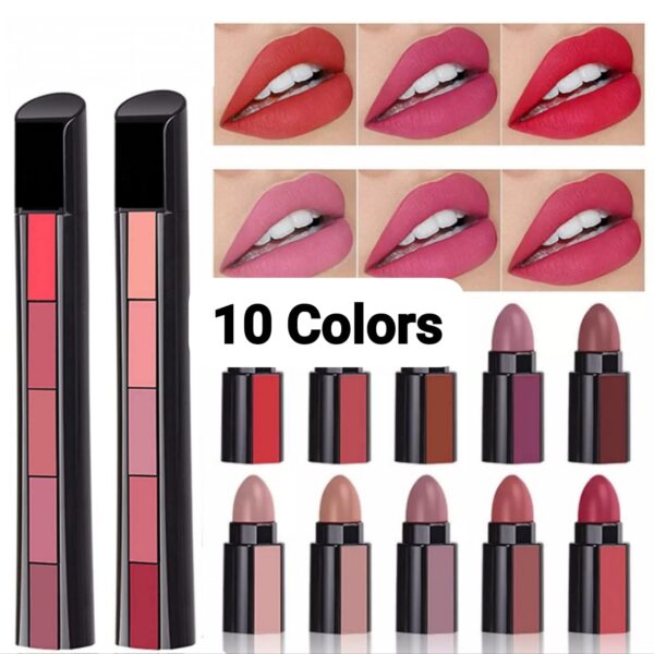 ( pack of 2 ) 5-in-1 Lipstick  | Five Shades In One| Long Lasting, Matte Finish|