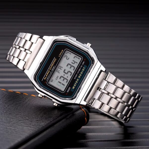 (silver )  Classic Men Women LED Digital Stainless Steel Wrist Watch  (without box ) - Image 3