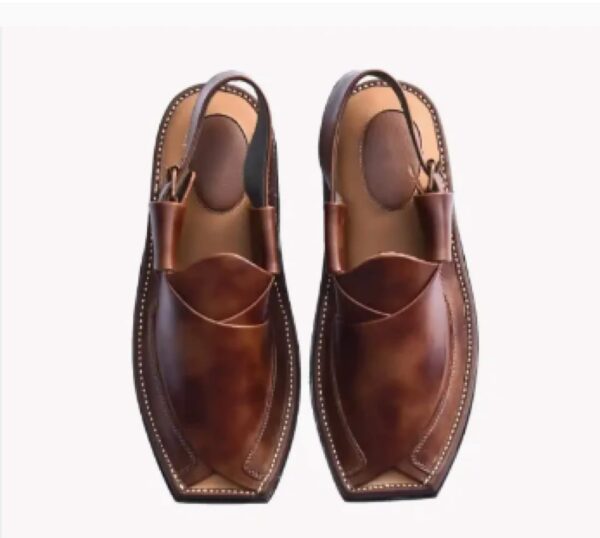 (Brown) Double Sole Double Shade Men Handmade Shoes Unique Design Peshawari Leather Chappal - Image 6