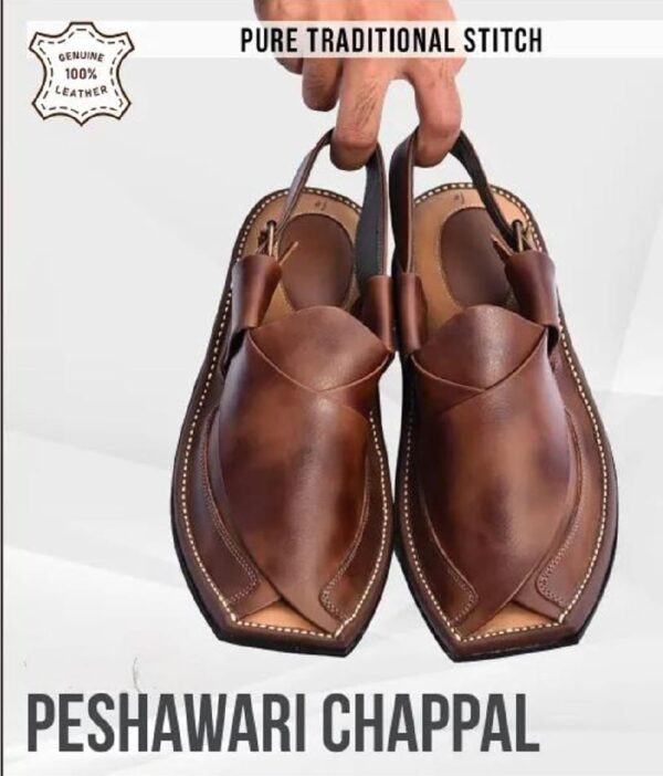 (Brown) Double Sole Double Shade Men Handmade Shoes Unique Design Peshawari Leather Chappal - Image 7