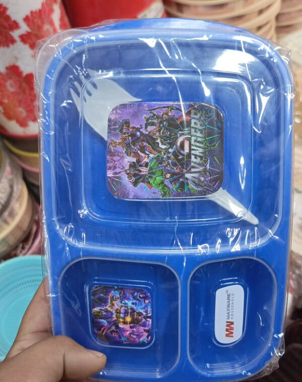 Student Lunch Box (Plastic) - 1000ml - Lunch Box With Three Portions/Compartments (Random Color) - Image 2