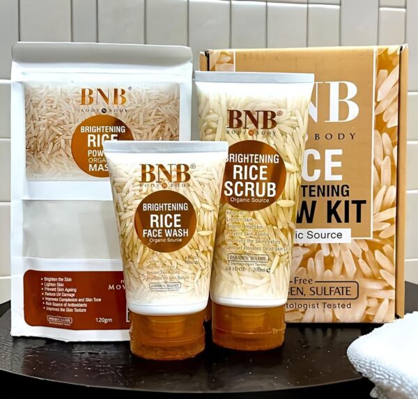 BNB-Rice Extract Brightening Skincare Kit | Face Wash, Scrub & Mask - Image 3