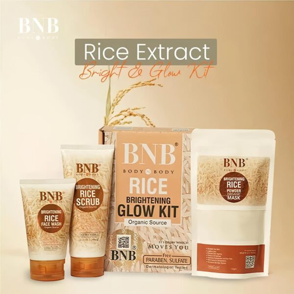 BNB-Rice Extract Brightening Skincare Kit | Face Wash, Scrub & Mask - Image 2