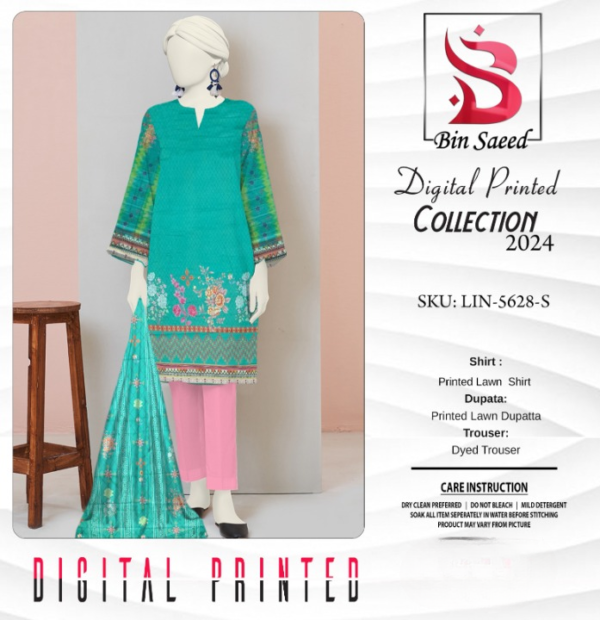 "Bin Saeed  Digital printed collection"  3pcs Lawn | Unstitched Collection Casual Wear