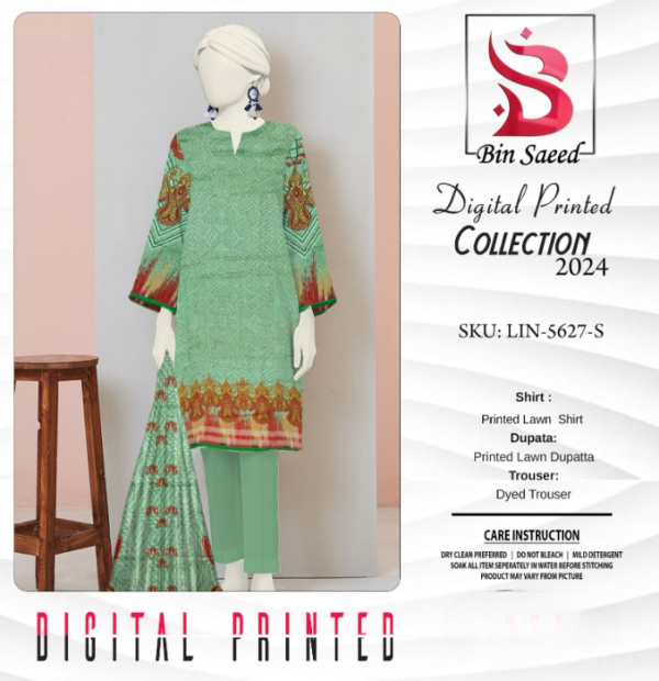 "Bin Saeed  Digital printed collection"  3pcs Lawn | Unstitched Collection Casual Wear