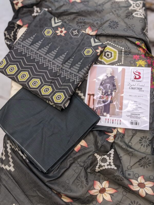 "Bin Saeed  Digital printed collection"  3pcs Lawn | Unstitched Collection Casual Wear - Image 2