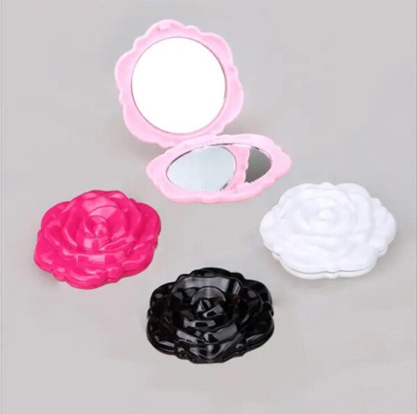 Beautiful Rose Shaped wooden colours Personalized Vintage Pocket Portable Small Size Plastic Makeup Cosmetic Mirror (pack of 2 )