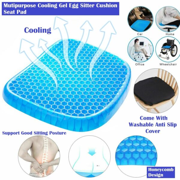 (With black cover) - Non Slip Egg Sitter Gel Seat Cushion Soft Sitting Support Pad Cushion for Car and Office Chair Seat Pads Breathable Honeycomb Bike seat foam - Image 3