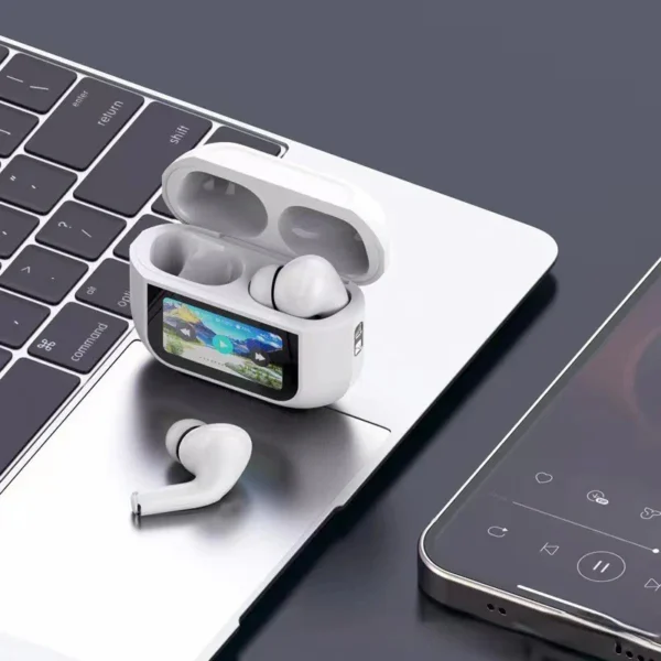 ANC Air Pods Smart LED Display Earbuds - White - Image 3