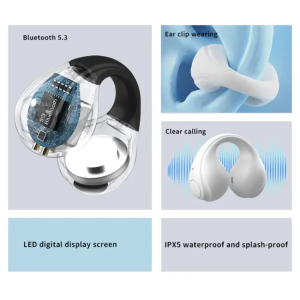 Ear cuff Wireless Earbuds Bluetooth 5.3 With Earhooks Mini Bone Conduction EARCUFFS Headphones Waterproof Cycling Earpiece Noise Sports Earphones (Random Color) - Image 8