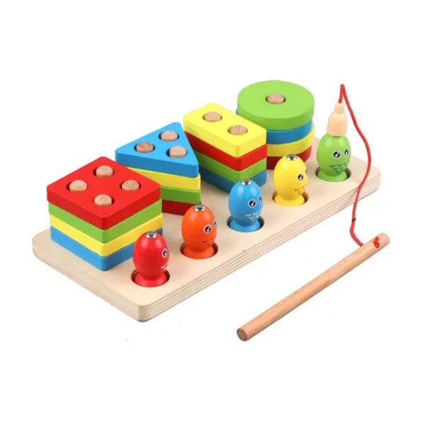 Wooden Fishing Four Post | Geometric Shape Sorter With Magnetic Fishing Game (Random color) - Image 6