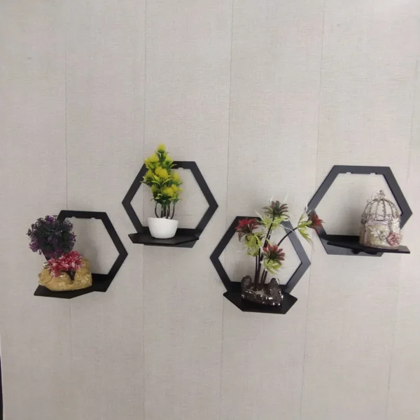 (3 pcs set ) Hexagon Shape 3D Wooden Wall Shelf | Wall Shelves for Home Decor Living Room /  for Kids Room and Girls Room and for Gift Items - Image 5