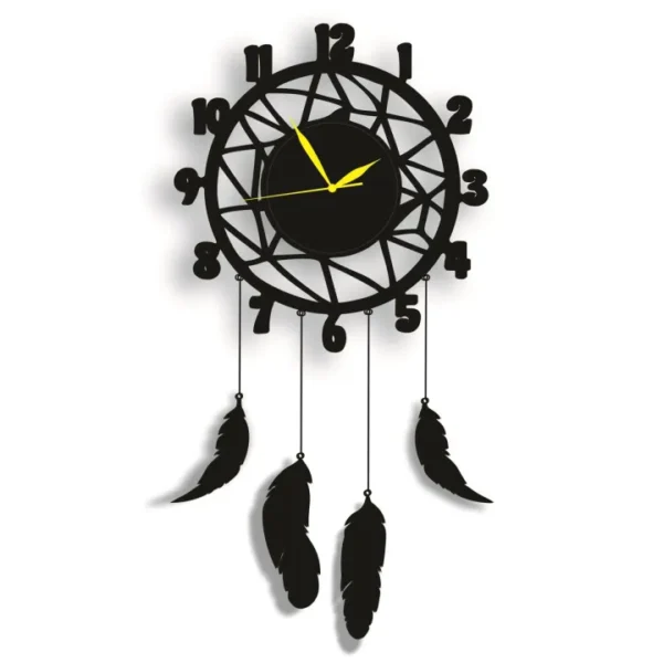 Wall Hanging Wall Clock, Wooden Feather Wall Hanging Home Decoration Dream Catcher - Image 3