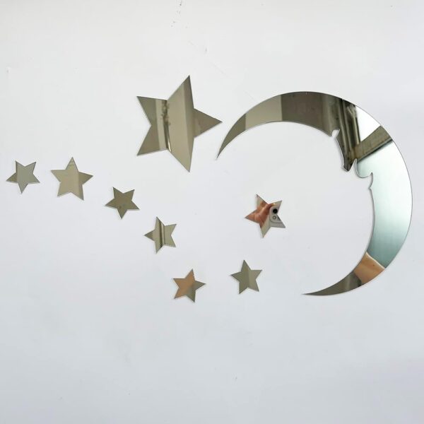15 stars and 1 moon Silver Acrylic Wall Stickers / Stickers Decals for Kids Girls Bedroom Bathroom Playroom - Image 3