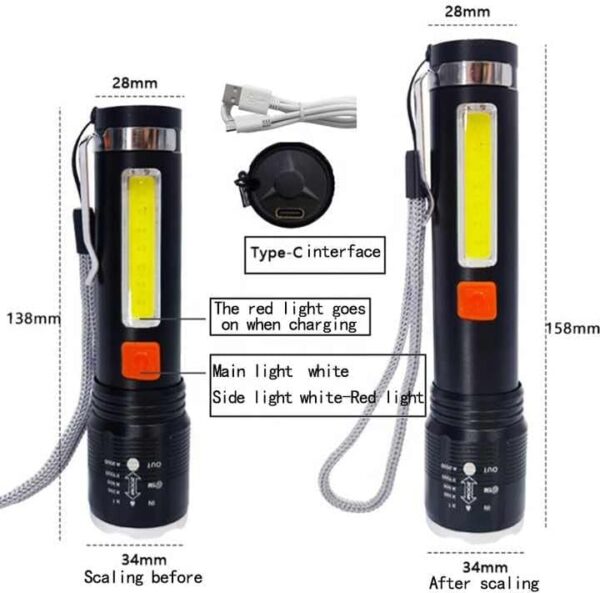 P50 super light rechargeable flashlight - Super bright Led Light - zoomable Rechargeable torch 3 mode - Image 2