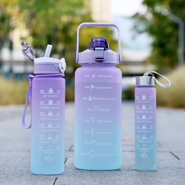 Water Bottles 3 Pcs Set with Motivational Time Marker & Leak Proof Flip Top Lid  (random color)