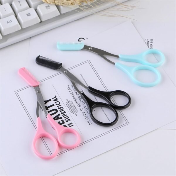 Scissors Eyebrow Trimmer Scissors Comb Stainless Steel Brow Hair Scissors Clips Shaping Grooming Trimmer Makeup Accessories(random color) - Image 4