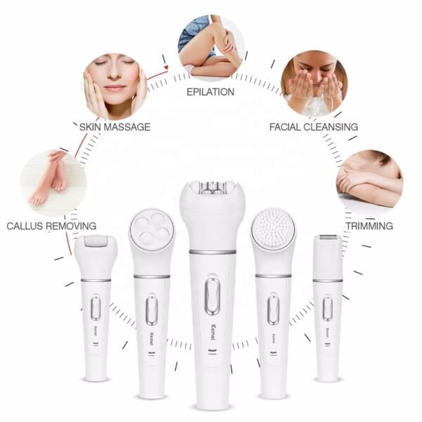 KEMEI KM-2199 Electric Ladies Hair Removal Trimmer 5 in 1 Epilator With Callus Remover ( Random Color ) - Image 8