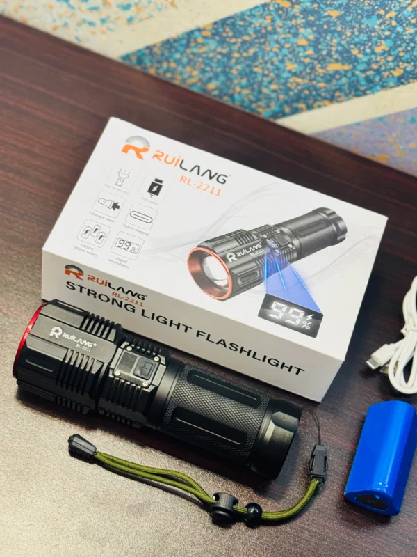 RUILANG RL-2211 Model 2km Long Range Torch - Flashlight | WaterProof | Torch With Power Bank | 9800mAH Battery - Image 3