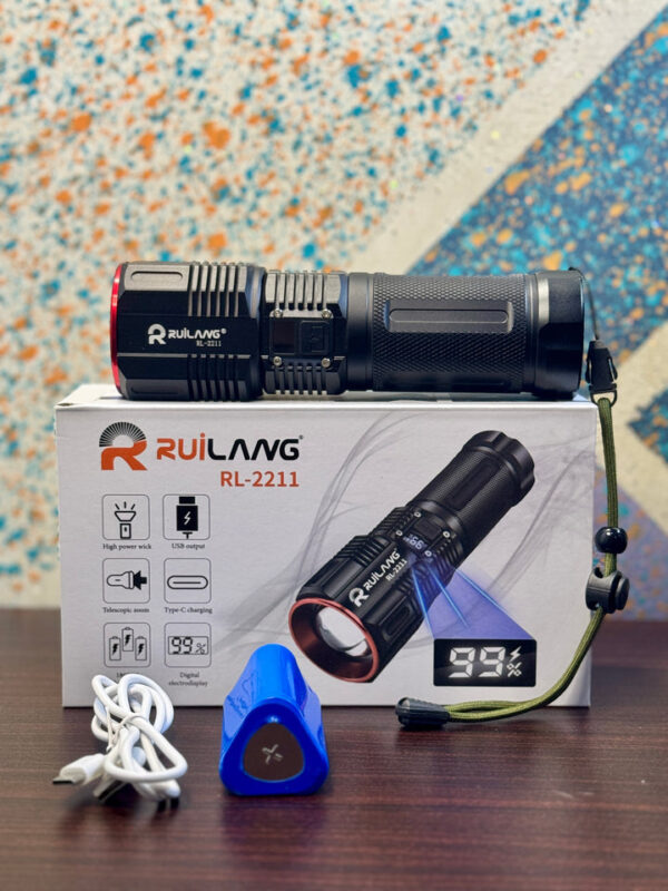 RUILANG RL-2211 Model 2km Long Range Torch - Flashlight | WaterProof | Torch With Power Bank | 9800mAH Battery - Image 7