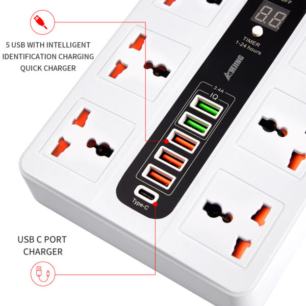 Ultra high speed socket Bkl-11 Sockets 5 Usb 1 Bd 2 Meter 3000 Watts Power Socket (Random color) - Image 5