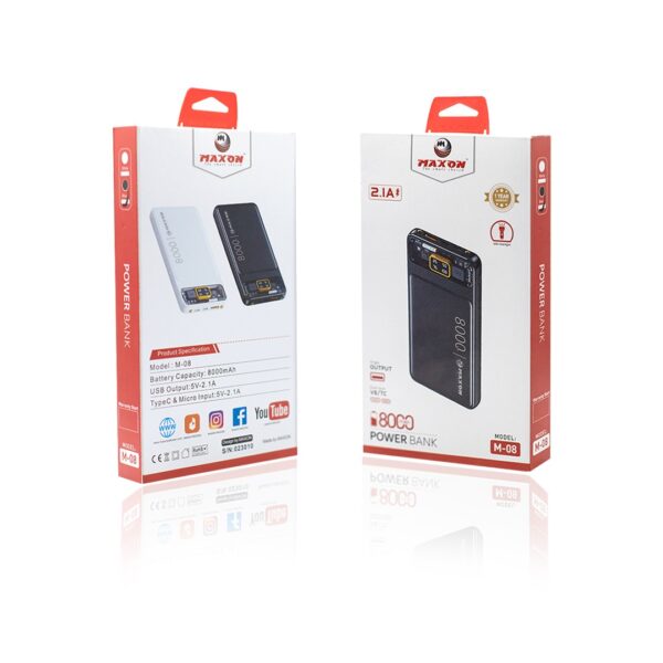 MAXON M-08  8000MAH Power Bank ,2.1A Output,Type C And Micro Input (random color) - Image 4