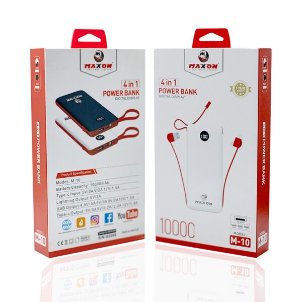 MAXON M-10 4 in1 10000 mah Power Bank / 4in1 (USB INPUT,IOS,MICRO,Type C) (random color) - Image 3
