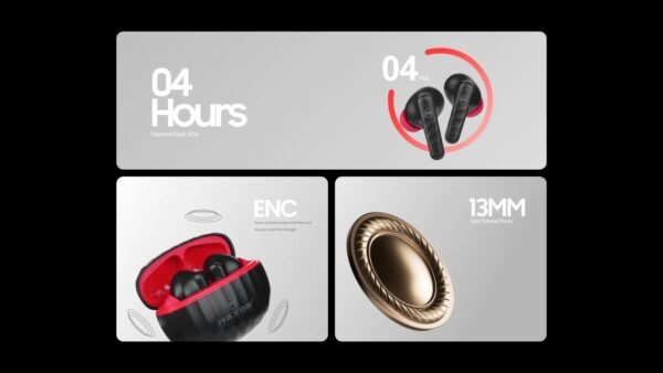 maxon  B-301 Whisper Wave Earbuds ENC( Environmental Noise Cancellation) 13mm Bass Speaker - Image 6
