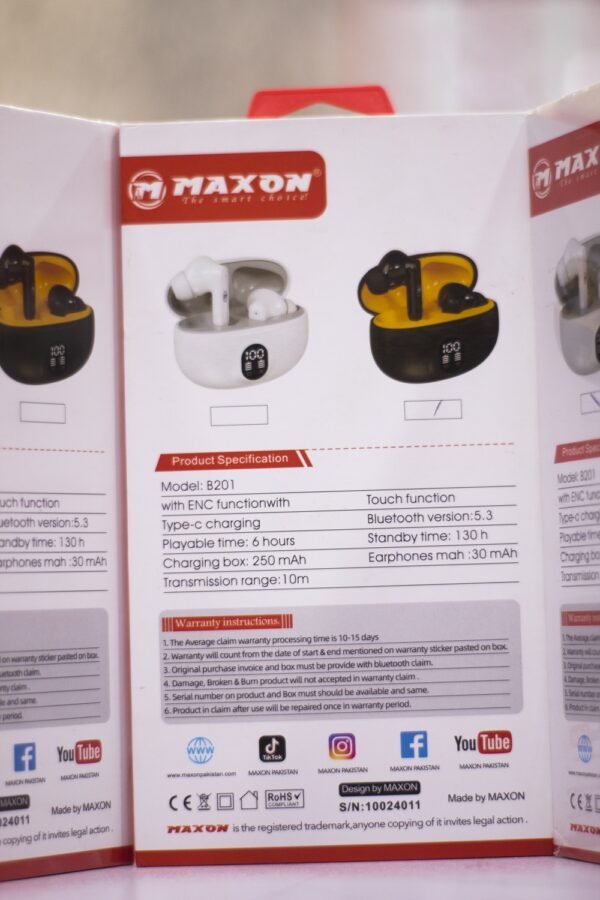 Maxon B-201 Sound Cloud Earbuds Noise Cancellation (ENC) Touch Sensor / Type C Charging - Image 7