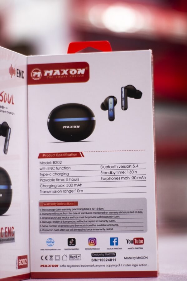 Maxon B-202 Sound Soul Earbuds Noise Cancellation (ENC) Touch Sensor / Type C Charging - Image 6