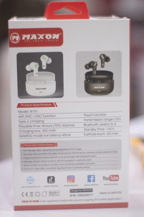 Maxon B-101 Sky Stone Earbuds Noise Cancellation (ANC) Bluetooth Version: BT 5.4 - Image 5