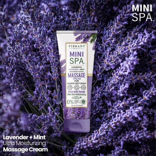 Vibrant Beauty Mini Spa Luxurious Lavender+Mint Skin Brightening Massage Cream With Ultra Moisturising (200ml) - Image 2